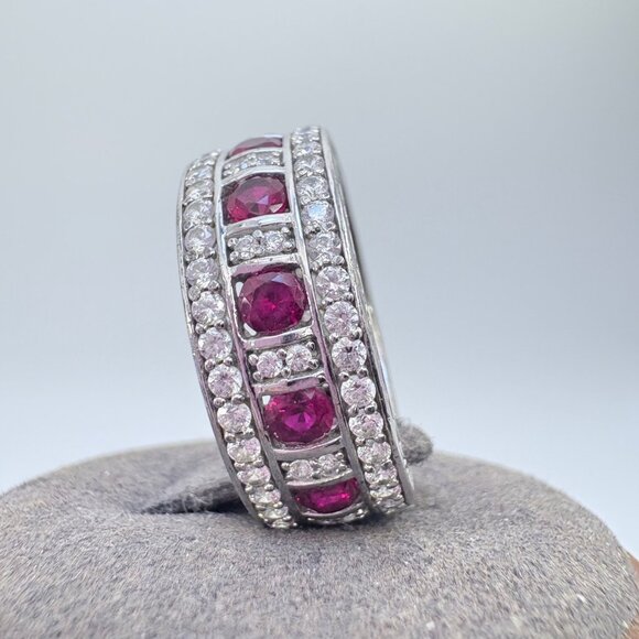 VTG Sterling Silver 925 Red & White Cubic Zirconia Statement Ring Size 10.5 - Picture 4 of 9